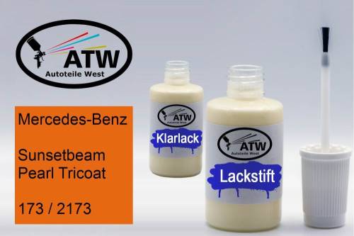 Mercedes-Benz, Sunsetbeam Pearl Tricoat, 173 / 2173: 20ml Lackstift + 20ml Klarlack - Set, von ATW Autoteile West.